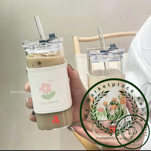 Square glass tumbler with straw