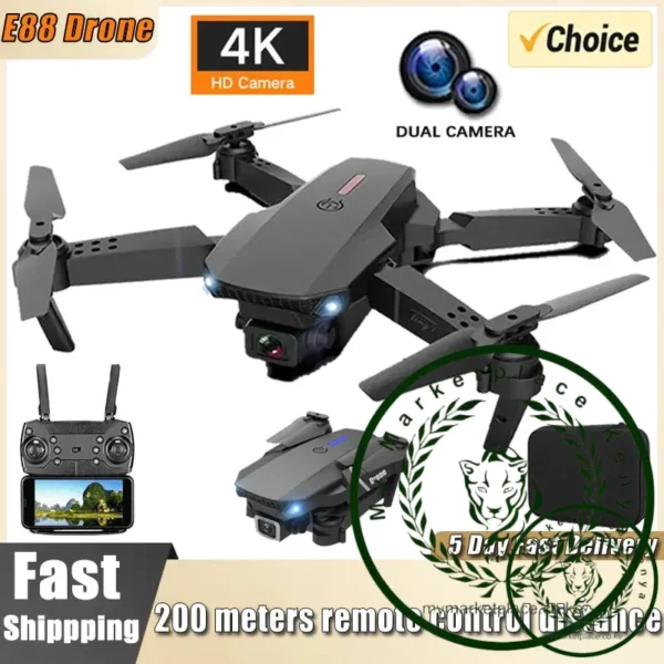 Professional Drone E88 4K Wide-Angle HD 1080P Camera WiFi FPV Height Hold Foldable RC Drone Quadrotor Helicopter Children's Toys