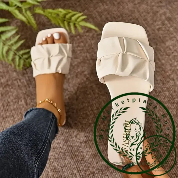 Summer Slippers for Women Flip Flops Flats New Pleated Korean Slippers Women Sandals Green Slip on Shoes Plus Size 35-43 - Image 4