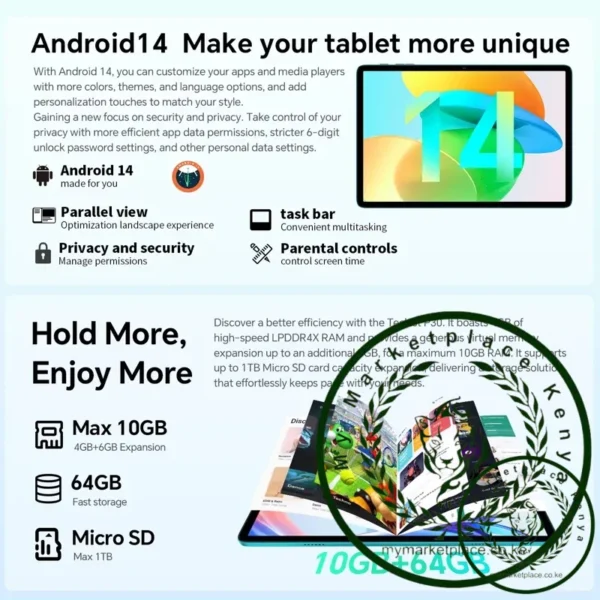Teclast P30 Android 14 Tablet 10.1 inch IPS A523 Octa-core Max 10GB RAM 64GB ROM Tablets PC 3.5mm Jack TÜV Rheinland Certified - Image 5