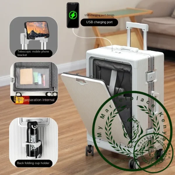 18/28 inches Front Opening Multifunctional Business Suitcase Aluminum Frame Trolley Case 20 Inches Boarding Luggage Trolley Case - Image 4