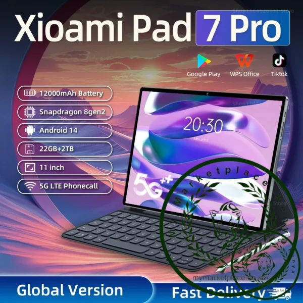 Global Version Original Pad 7 Pro Tablet Snapdragon 8gen2 Android 14 22GB+2TB 5G Dual SIM Bluetooth WiFi GPS 11inch HD 4K Ml Tab