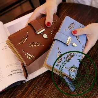 Women Wallet PU Leather Purse Female Long Wallet Gold Hollow Leaves Pouch Handbag For Women Coin Purse Card Holders Clutch