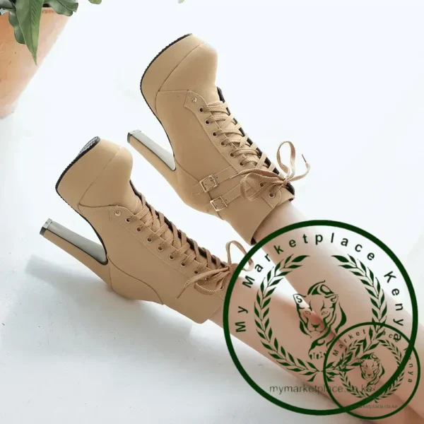 New Women's Pumps Shoes Womens Thick Sole Boots Lace Up Ladies Ankle Boots Comfortable Stiletto Heels - Image 3