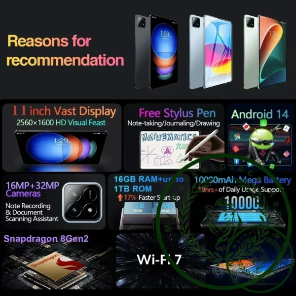 Global Version Original Pad 7 Pro Tablet Snapdragon 8gen2 Android 14 22GB+2TB 5G Dual SIM Bluetooth WiFi GPS 11inch HD 4K Ml Tab - Image 2
