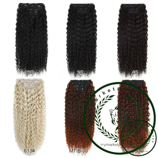 Synthetic Kinky Curly Clip-in Hair Extensions Super Long Water Wave Clip In Hair 160grams 4 Pcs Full Head Hair Pieces - Image 2