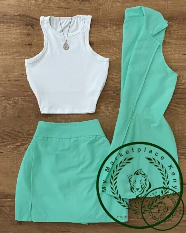 Women's 3-piece suit round neck vest sleeveless vest and mini skirt set, new women's clothing for summer 2025
