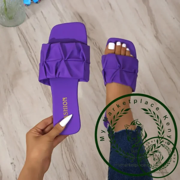 Summer Slippers for Women Flip Flops Flats New Pleated Korean Slippers Women Sandals Green Slip on Shoes Plus Size 35-43 - Image 6