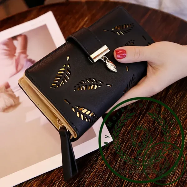 Women Wallet PU Leather Purse Female Long Wallet Gold Hollow Leaves Pouch Handbag For Women Coin Purse Card Holders Clutch - Image 2