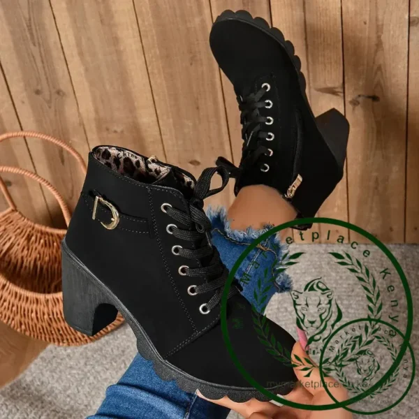 2024Women High Heel Ankle Boots Autumn Winter Booties Woman Fashion New Lady Shoes Brown Black Short Boot Female