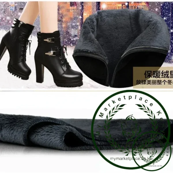 Winter Boots Warm High Heels Ankle Boots for Women Retro Chunky Snow Boots Woman Winter 2025 Elegant - Image 5