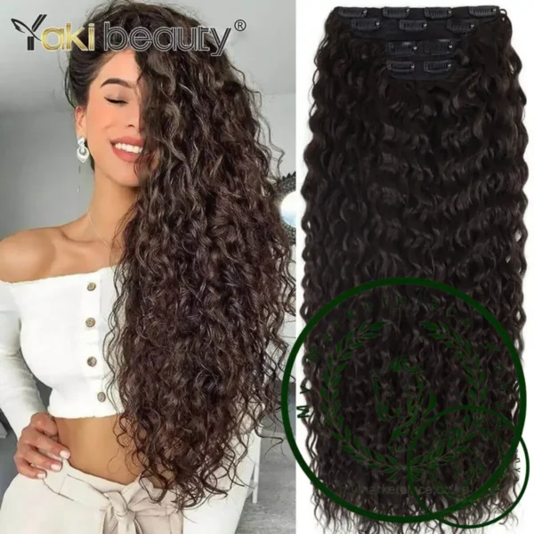 Synthetic Kinky Curly Clip-in Hair Extensions Super Long Water Wave Clip In Hair 160grams 4 Pcs Full Head Hair Pieces