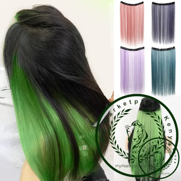 20 Inch Long Synthetic Straight Clip-In Hair Extensions for Women - Vibrant Colors, Synthetic Fiber, Easy to Use