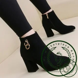 Retro Plush Warm Autumn Winter Women's Boot Vintage Block Heel Ankle Boots Zipper High Heels Women Shoes Big Sizes 43