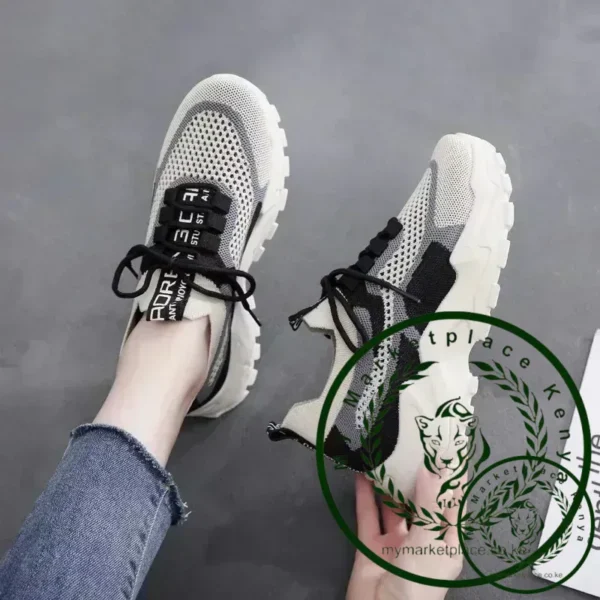 New Fly Woven Mesh Casual Breathable Sneakers Korean Style Thick-Soled Daddy Shoes Mesh Red Shoes Light Running Shoes - Image 3