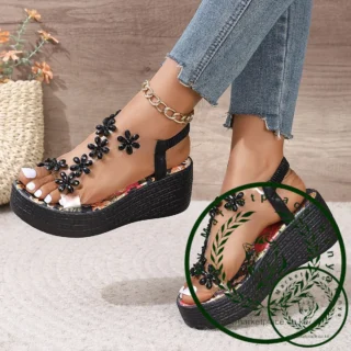 2025 summer new fashion casual net red all fashion wedges flower rhinestone fairy seaside beach shoes sandals