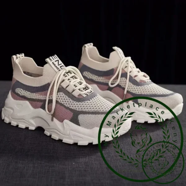 New Fly Woven Mesh Casual Breathable Sneakers Korean Style Thick-Soled Daddy Shoes Mesh Red Shoes Light Running Shoes - Image 2