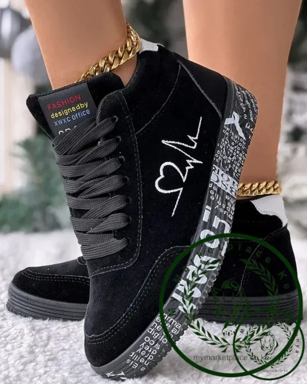 Sneakers Women's Heart Embroidery Lace-up Platform Women Vulcanized Shoes Sneakers Casual Shoes Graffiti Flat - Image 4