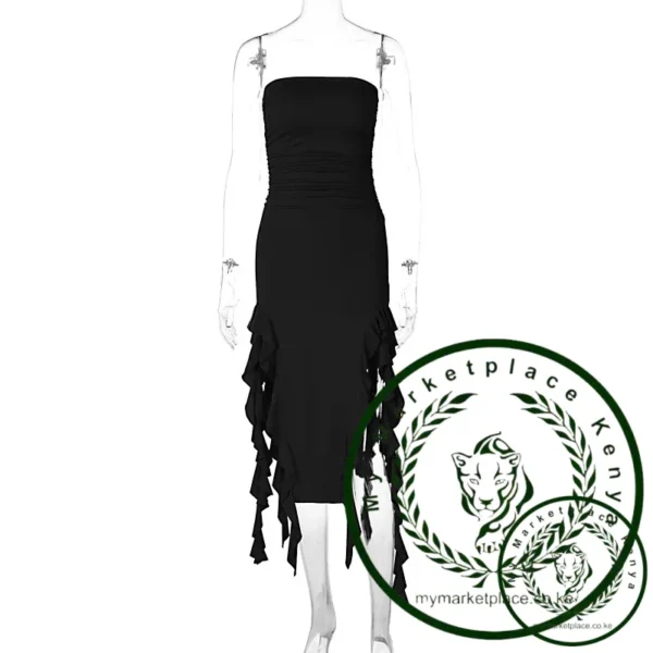 WonMiracle Elegant Strapless Dress Women Irregular Tassel 2024 Summer Trend Skinny Split Maxi Bodycon Party Dress For Women - Image 5