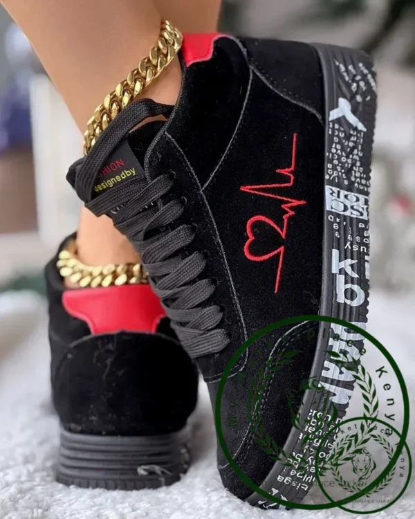 Sneakers Women's Heart Embroidery Lace-up Platform Women Vulcanized Shoes Sneakers Casual Shoes Graffiti Flat - Image 5