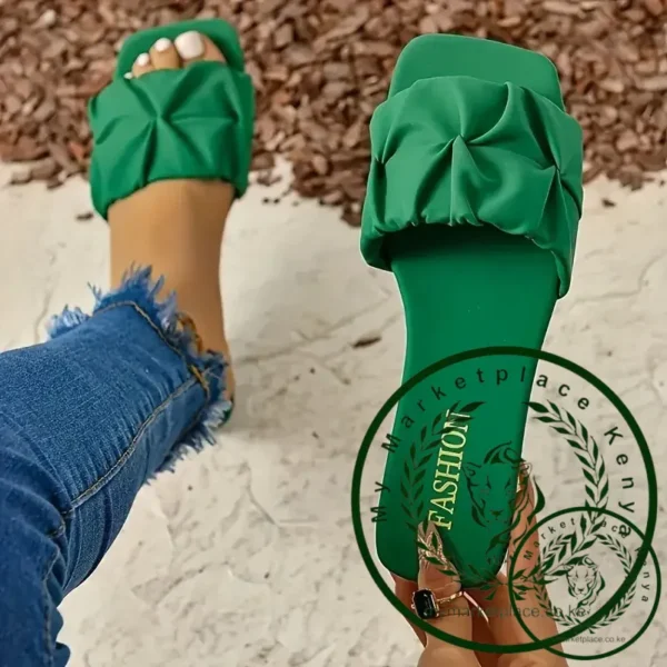 Summer Slippers for Women Flip Flops Flats New Pleated Korean Slippers Women Sandals Green Slip on Shoes Plus Size 35-43 - Image 5