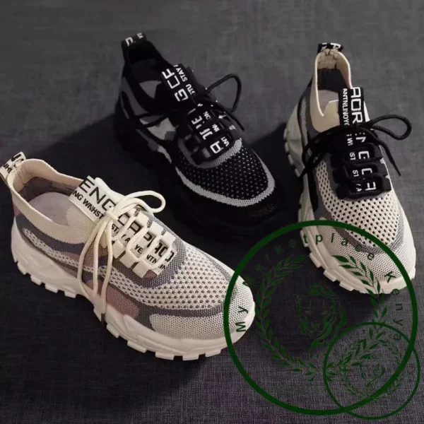 New Fly Woven Mesh Casual Breathable Sneakers Korean Style Thick-Soled Daddy Shoes Mesh Red Shoes Light Running Shoes