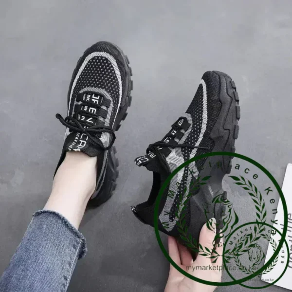 New Fly Woven Mesh Casual Breathable Sneakers Korean Style Thick-Soled Daddy Shoes Mesh Red Shoes Light Running Shoes - Image 4