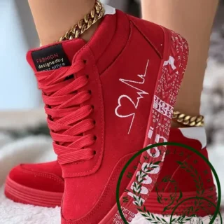 Sneakers Women's Heart Embroidery Lace-up Platform Women Vulcanized Shoes Sneakers Casual Shoes Graffiti Flat