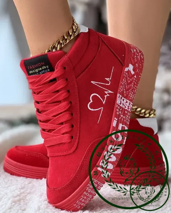 Sneakers Women's Heart Embroidery Lace-up Platform Women Vulcanized Shoes Sneakers Casual Shoes Graffiti Flat