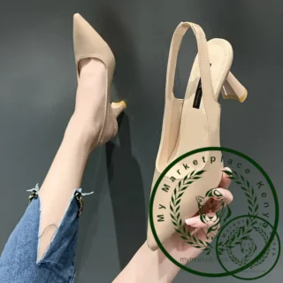 Baotou Back Empty Sandals High Heels Women's Thick Heel 2025 Spring New Single Shoes Pointed Toe Black Work Shoes High Heels