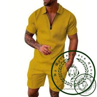 COOFENRISY Mens Polo Shirt And Shorts Sets