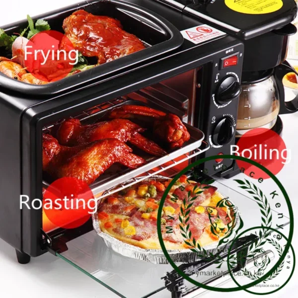 3 In 1 Electric Breakfast Machine Sandwich Maker Multifunction Coffee Maker Mini Oven Household Bread Pizza Frying Pan - Image 4