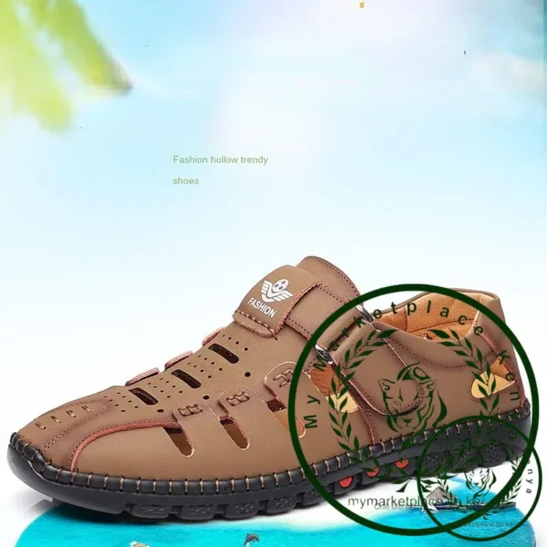 Men's Summer Sandals Comfortable Outdoor Breathable Casual Shoes 2023 Summer Beach Shoes Flat Business Genuine Leather Sandals - Image 5