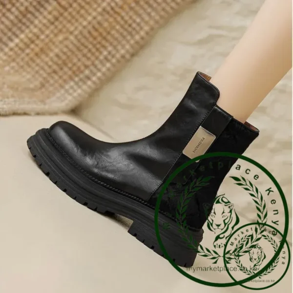 Autumn Winter New Women's Ankle Boots High Quality Wool Warm Platform Leather Boots British Chelsea High Heels Ladies Snow Boot - Image 2