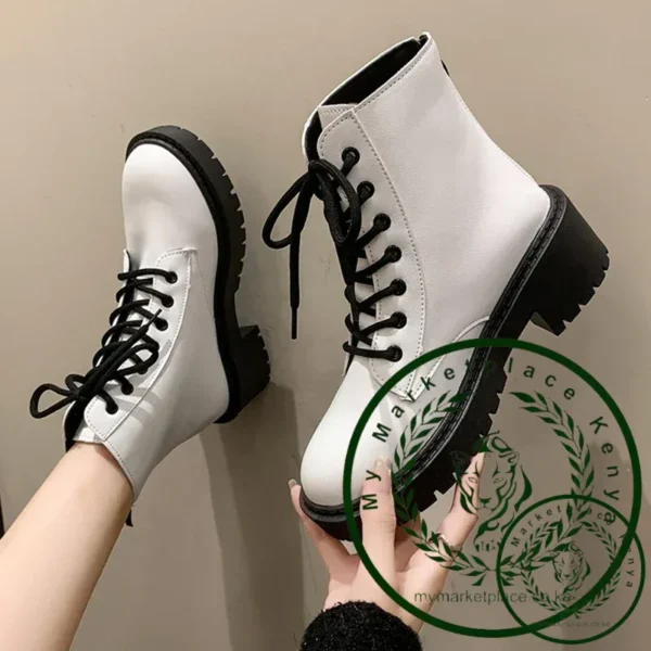 White Chunky Platform Boots Women shoes 2024 Back Zipper Pu Leather Ankle Boots Woman Punk Thick Bottom Motorcycle Botas Mujer