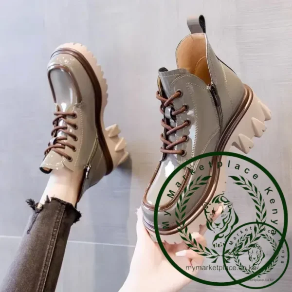 Shoes for Women 2024 Autumn Winter New Chunky Heel Platform Lace-up Women's Boots Fashionable Round Toe Zipper Motorcycle Boots