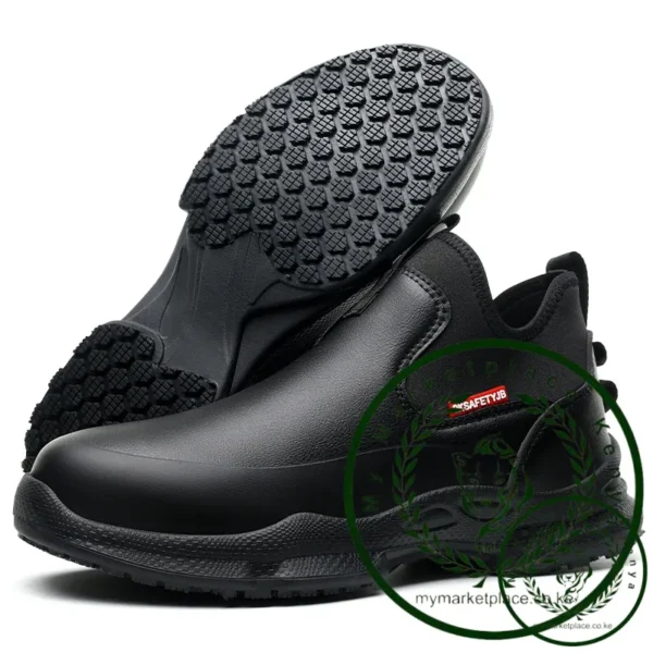 anti-skid kitchen work shoes non slip work waterproof boots lightweight Safety shoes for men chef work shoes leather sneakers - Image 2