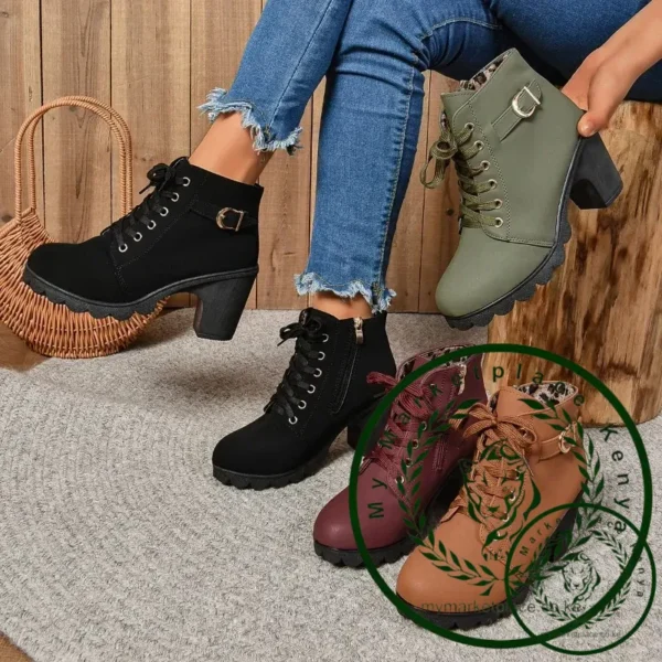 2024Women High Heel Ankle Boots Autumn Winter Booties Woman Fashion New Lady Shoes Brown Black Short Boot Female - Image 6