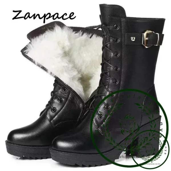 2025 Winter Leather Women Winter Boots Thick Wool Warm Women High-heeled Genuine Boot High-quality Female Snow Boots Women Shoes - Image 3