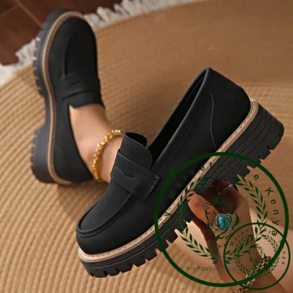 Women Solid Color Platform Loafers Shoes Woman Spring Autumn New British Style Flats Comfortable Thick Heel Slip on Shoes