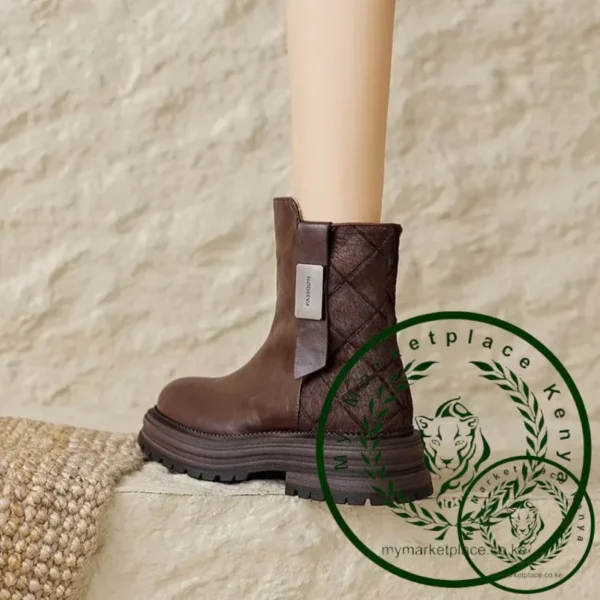 Autumn Winter New Women's Ankle Boots High Quality Wool Warm Platform Leather Boots British Chelsea High Heels Ladies Snow Boot - Image 3