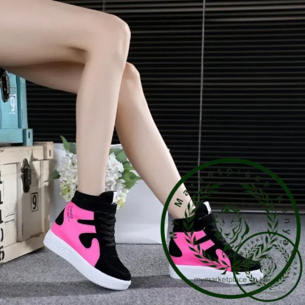 Red Sneakers Women 2024 New High Top Platform Casual Wedges Autumn Winter Female Black Internal Increase Vulcanize Shoes Lace-up - Image 5