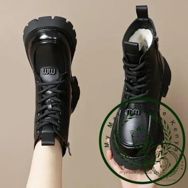 Warm Snow Boots for Women New Winter Women's Shoes Round Toe Chunky Heel Boots Genuine Leather Shoes High Heel Woman Short Boots - Image 2
