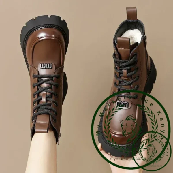 Warm Snow Boots for Women New Winter Women's Shoes Round Toe Chunky Heel Boots Genuine Leather Shoes High Heel Woman Short Boots