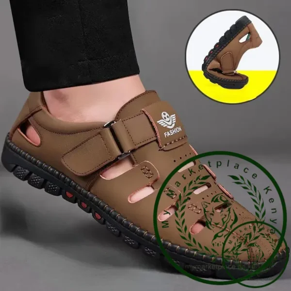 Men's Summer Sandals Comfortable Outdoor Breathable Casual Shoes 2023 Summer Beach Shoes Flat Business Genuine Leather Sandals - Image 2