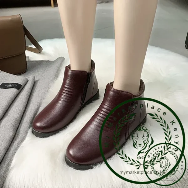 Winter Women Boots 2025 Trendy Mother Boots Fashion Soft Leather Short Tube Bare Boots Outdoor Leisure Platform Shoes Women Shoe - Image 2