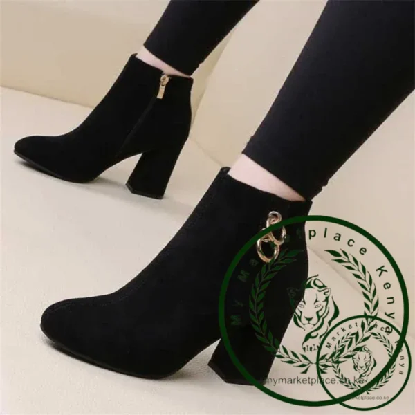 Retro Plush Warm Autumn Winter Women's Boot Vintage Block Heel Ankle Boots Zipper High Heels Women Shoes Big Sizes 43 - Image 6