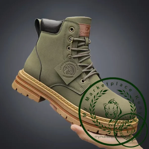High Top Men Boots Fashion Motorcycle Ankle Boots for Men New Hot Green Male Hiking Boot Winter Lace-Up Men's Shoes Botas Hombre