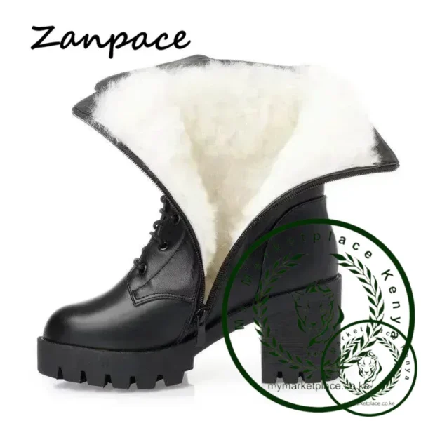 2025 Winter Leather Women Winter Boots Thick Wool Warm Women High-heeled Genuine Boot High-quality Female Snow Boots Women Shoes - Image 2
