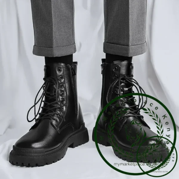 2025 Men's British-Style Chelsea Combat Boots Mid-Calf Leather Work Shoes Side Zipper Wide Fit Non-Slip Comfort Footwear for Men - Image 3